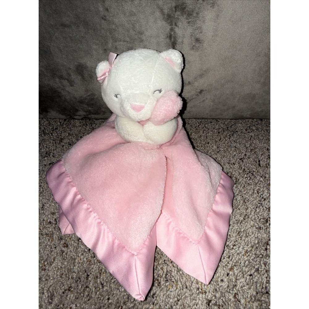Carter's Pink White Satin Bow Kitty Cat Infant Baby Lovey Security Blanket Plush